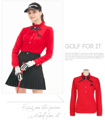 代引手数料&送料無料】ゴルフ 長袖 ポロ シャツ 伸縮性 / りぼん