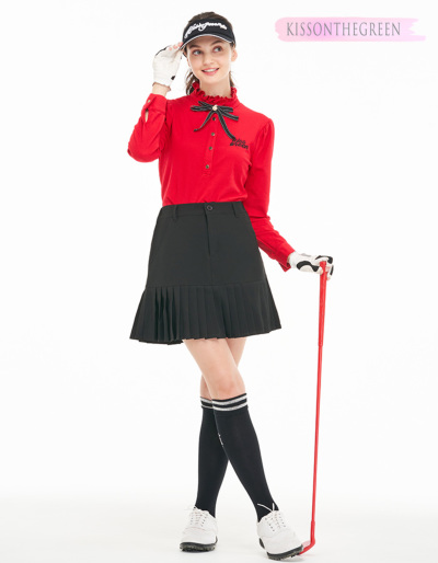 代引手数料&送料無料】ゴルフ 長袖 ポロ シャツ 伸縮性 / りぼん