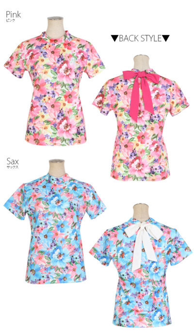 ゴルフ 半袖 ポロシャツ フラワー 花 柄 シャツ トップス / バック