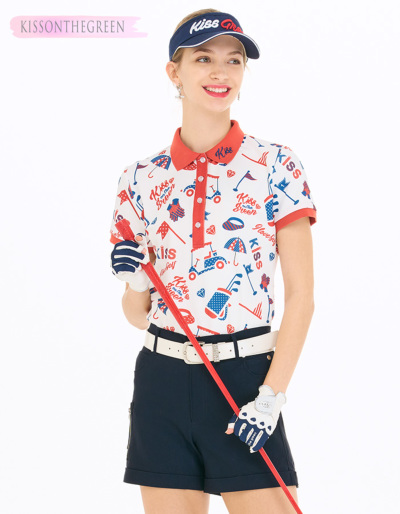 ゴルフ 半袖 ポロシャツ ゴルフモチーフ 柄 シンプル ポロ シャツ