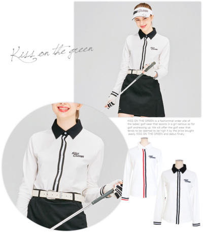 ゴルフ 長袖 シャツ 着回し 無地 シンプル 定番 / 前立て配色ライン