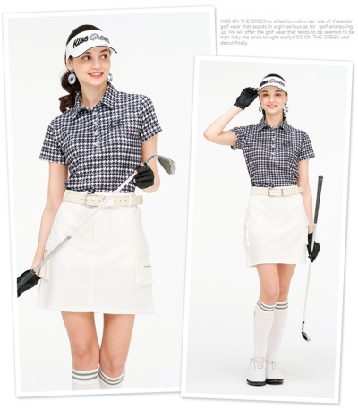 新品 1piu1uguale3 golf ポロシャツ 千鳥 総柄 新作