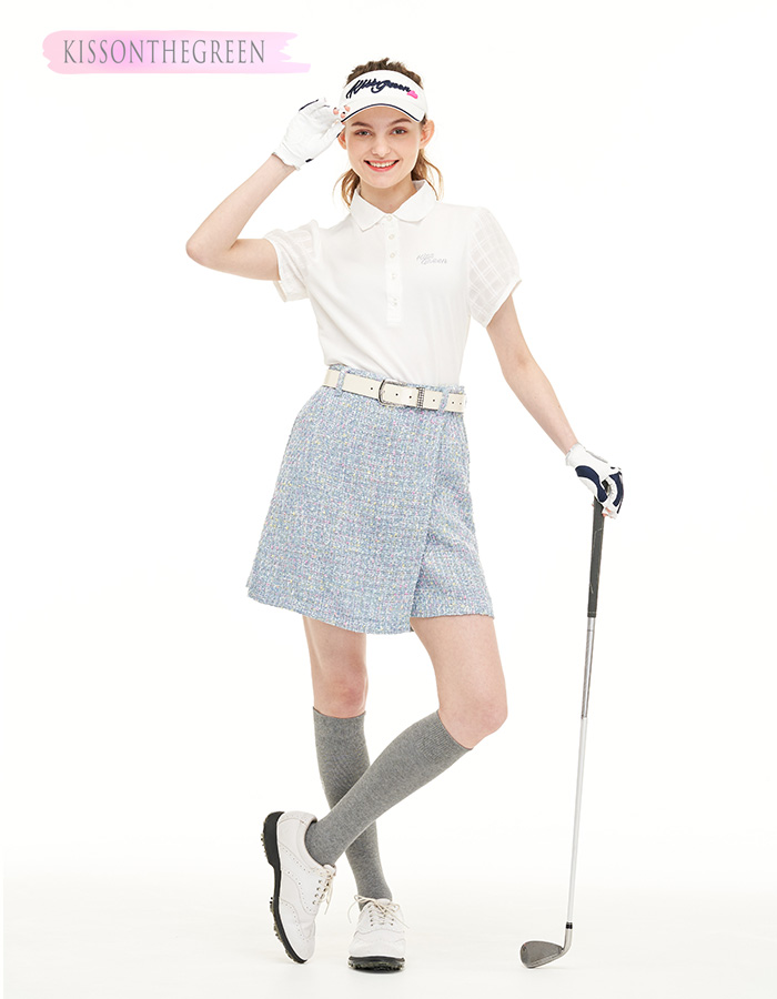 ゴルフウェア レディース ラップスカート 上品 キュロット スカート ラップスカート風ラメ入りツイードキュロット インナーパンツ付き ラメ ツイード生地 動きやすい ゴルフ女子 プレゼント ゴルフウェア レディース ボトムス キスオンザグリーン