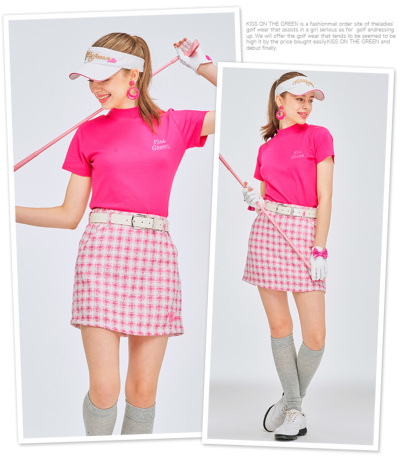 ゴルフウェア レディース スカート 丈長め / チェック柄ツイード台形
