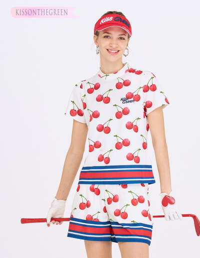 さくらんぼ柄モックネックトップス＆キュロット上下セット (インナー