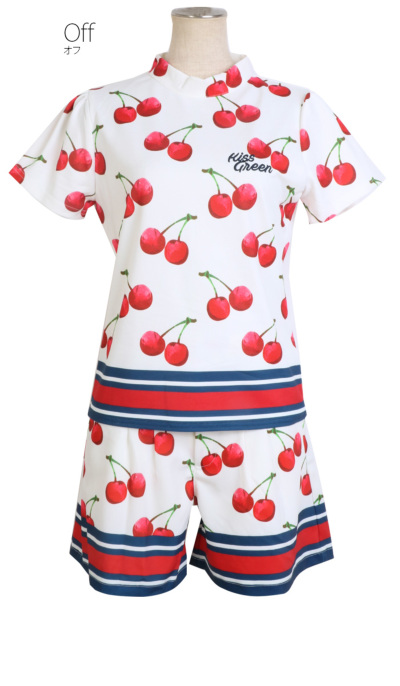 さくらんぼ柄モックネックトップス＆キュロット上下セット (インナー