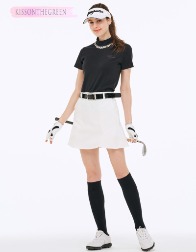 ゴルフ スカート 丈長め 無地 定番スカート / 裾ヘムフレア台形