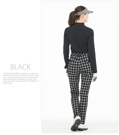 ゴルフ ロング パンツ チェック柄 定番 スキニーパンツ カットソー素材