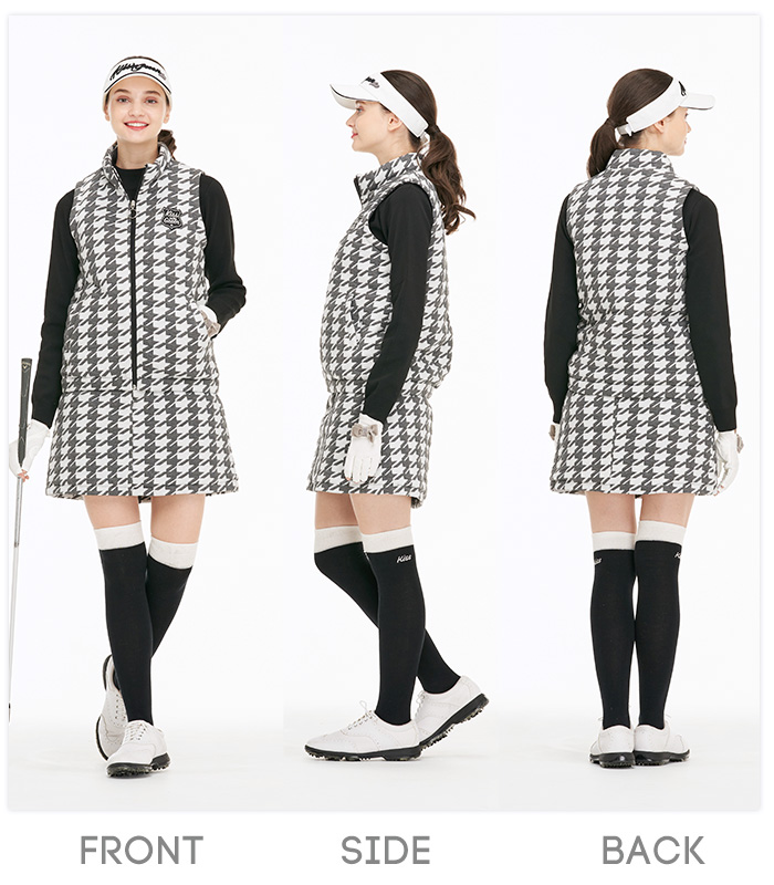 千鳥格子柄裏キルトベスト＆スカート上下セット / 暖かい着心地の千鳥