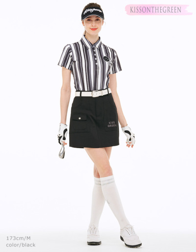 キスオンザグリーン★ストライプ ゴルフウェア ゴルフウェア レディース 長袖 ストライプ シャツ / ニコちゃん