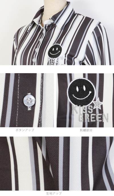 【パーリーゲイツ】ロゴ刺繍デザイン×ストライプ柄 ゴルフボタンシャツ 0白