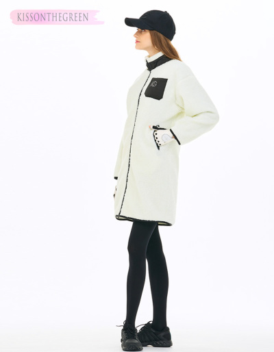 ゴルフ アウター ゴルフウェア レディース 無地 モノトーン ボア