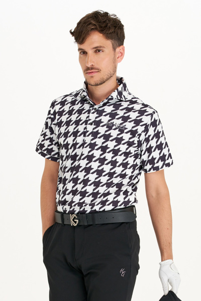 ゴルフ メンズ トップス 半袖 チドリ ポロシャツ / 千鳥格子柄半袖 