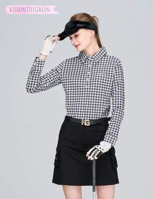 ゴルフウェア レディース 長袖 シャツ 千鳥 チドリ 柄 トップス / 千鳥