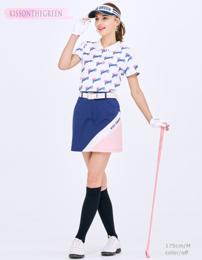   GOLF 半袖　ポロシャツ　レディース　総柄 ゴルフウェア レディース 半袖 シャツ 総柄ロゴプリント