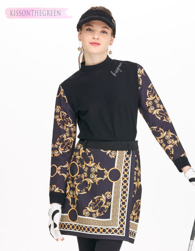 ゴルフウェア レディース ゴルフ 長袖 柄 スカーフ柄モックネック