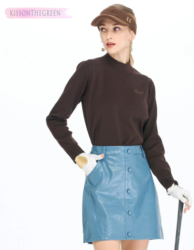 送料無料 ゴルフ スカート ボタン付きエコレザースカート インナー