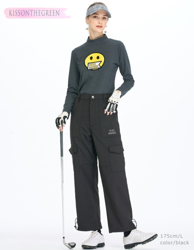 ゴルフウェア レディース 無地 ロング カーゴ パンツ ドロスト