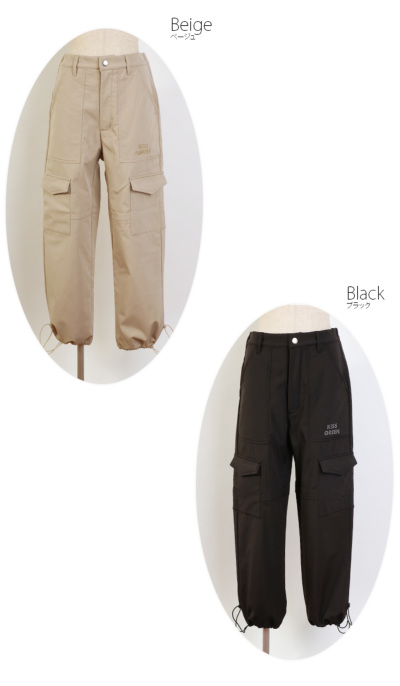 ゴルフウェア レディース 無地 ロング カーゴ パンツ ドロスト