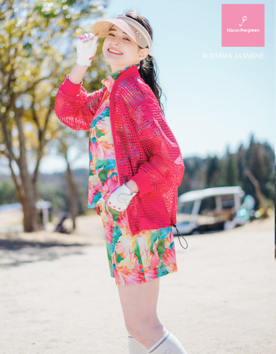 ゴルフ 半袖 ポロ シャツ 花柄 / フラワープリント半袖モックネック