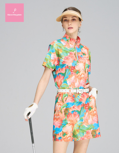PING フラワープリント モックネック　半袖シャツ　L 新品 フラワープリント半袖モックネックシャツ - FootJoy Japan