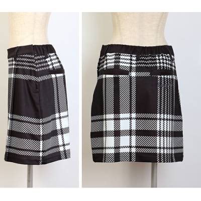 切り替えチェック柄モックネック＆スカート上下セット (スカートは