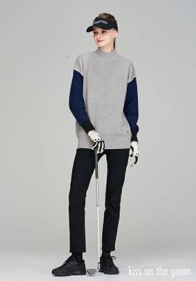 ゴルフウェア レディース モックネックニット 長袖 トップス カラー