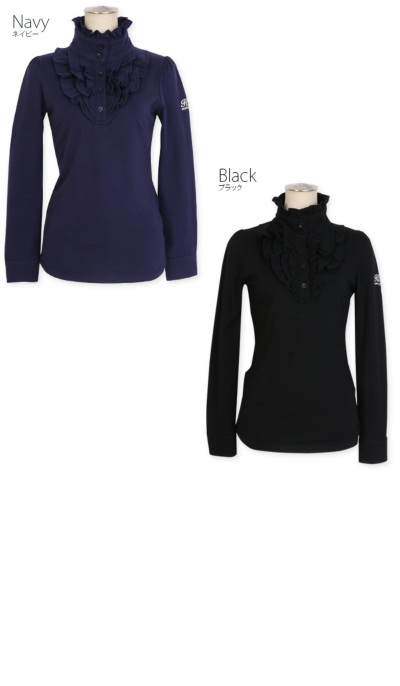 代引手数料&送料無料】上品レディの長袖フリルポロシャツ | ゴルフ