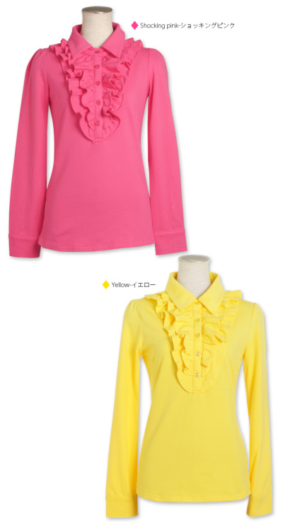 代引手数料&送料無料】胸元フリルの長袖スウィートポロシャツ【Regina