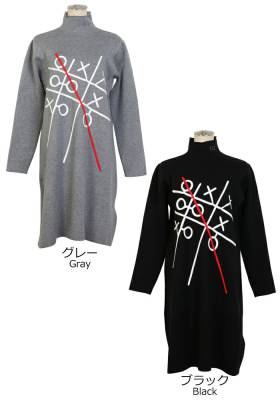 【KISS ON THE GREEN】ニットワンピース ゴルフ ワンピース 長袖 無地 モノトーン ワンピ / サイドライン