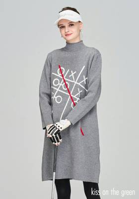 EPICURE  GOLF ワンピース ニット GYDA ディープスリット ロングニットワンピース（ブラック