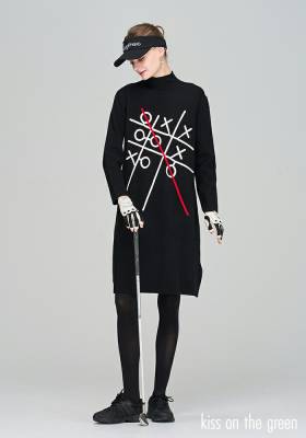 ゴルフウェア レディース ゴルフ 長袖 モチーフニットワンピース