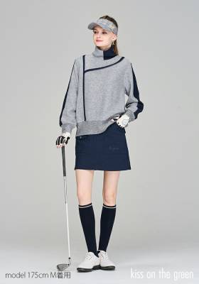 ゴルフウェア レディース 長袖 ニット おしゃれ ライン入り切り替え