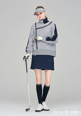 ゴルフウェア レディース 長袖 ニット おしゃれ ライン入り切り替え