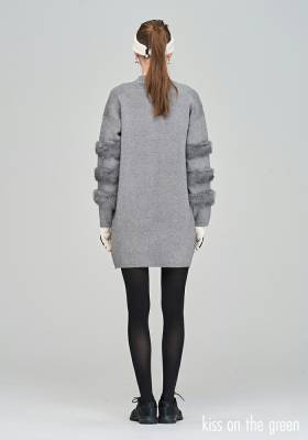 ゴルフウェア レディース ゴルフ 長袖 袖ファーニットワンピース 豪華